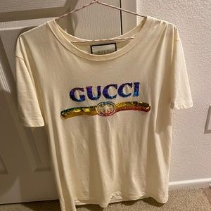 Gucci Sequin Print Logo T Shirt